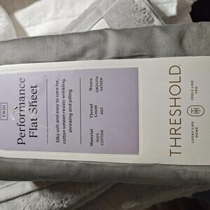Twin Threshold 400 Thread Count Flat Sheet Sateen LITE GRAY 100% Cotton \